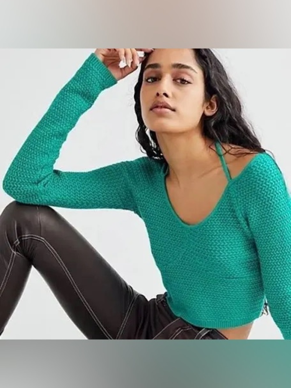 Free People Beach Green long sleeve sweater top